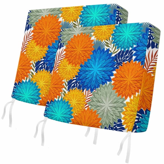Outdoor Patio Cushion Covers 2 Pack Monochrome Blooms Chair Pads Slipcovers with Ties & Zipper Waterproof Seat Cover Orange Blue Layered Petals Seat Cushion Covers for Outdoor Couch Sofa 22x20 Inch