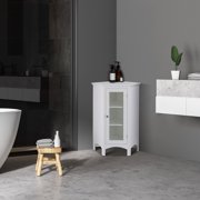 Teamson Home Freestanding Corner Floor Accent Cabinet with Tempered Glass Panel, White