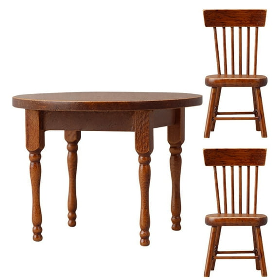 lixuesong 1/12 Miniature Furniture Wood Table and Chair Set for Dollhouses Dining Room Scene Display Craft Model Project Setting