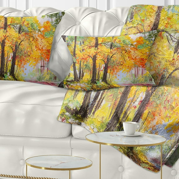 Designart Colorful Autumn Forest - Landscape Printed Throw Pillow - 12x20