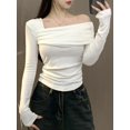 thumbnail image 2 of Camisetas de manga larga para mujer, lisas, sexys, con pliegues, combinables, ajustadas, elegantes, de temperamento informal, ropa de calle moderna, retro y con estilo., 2 of 6