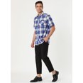 thumbnail image 4 of Camisa de vestir para hombre Camisas de cuadros a cuadros con botones de manga corta de algodón de Azul real L Unique Bargains Camisa, 4 of 6