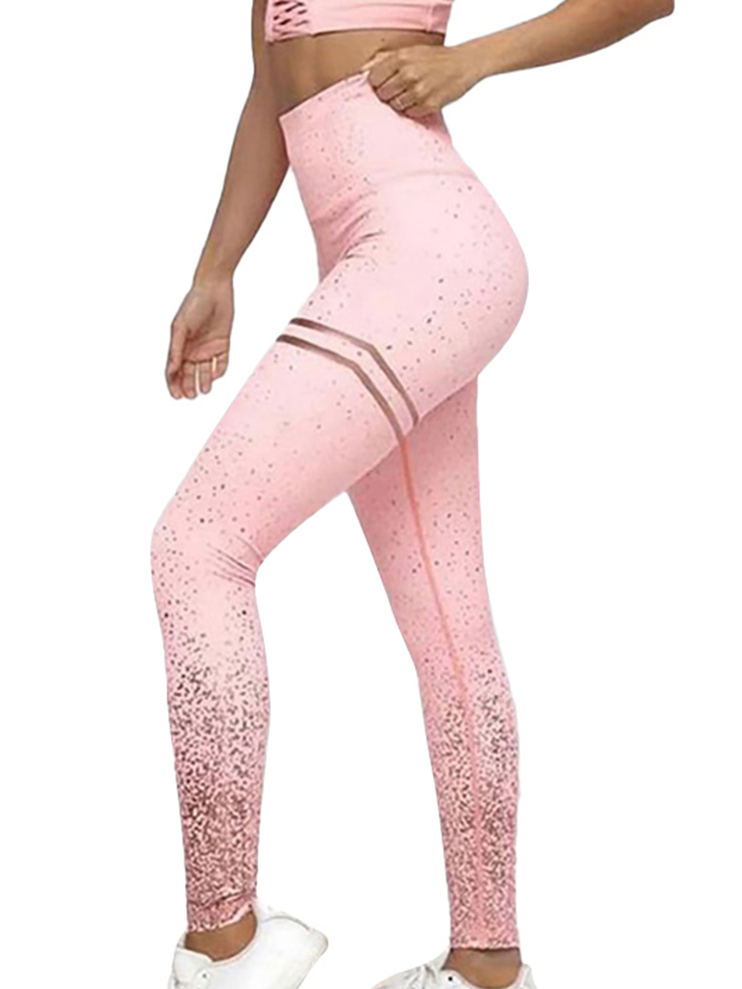 Womens Glitter Yoga Pants Fitness Sports Gym Workout Stretch Exercise Trousers