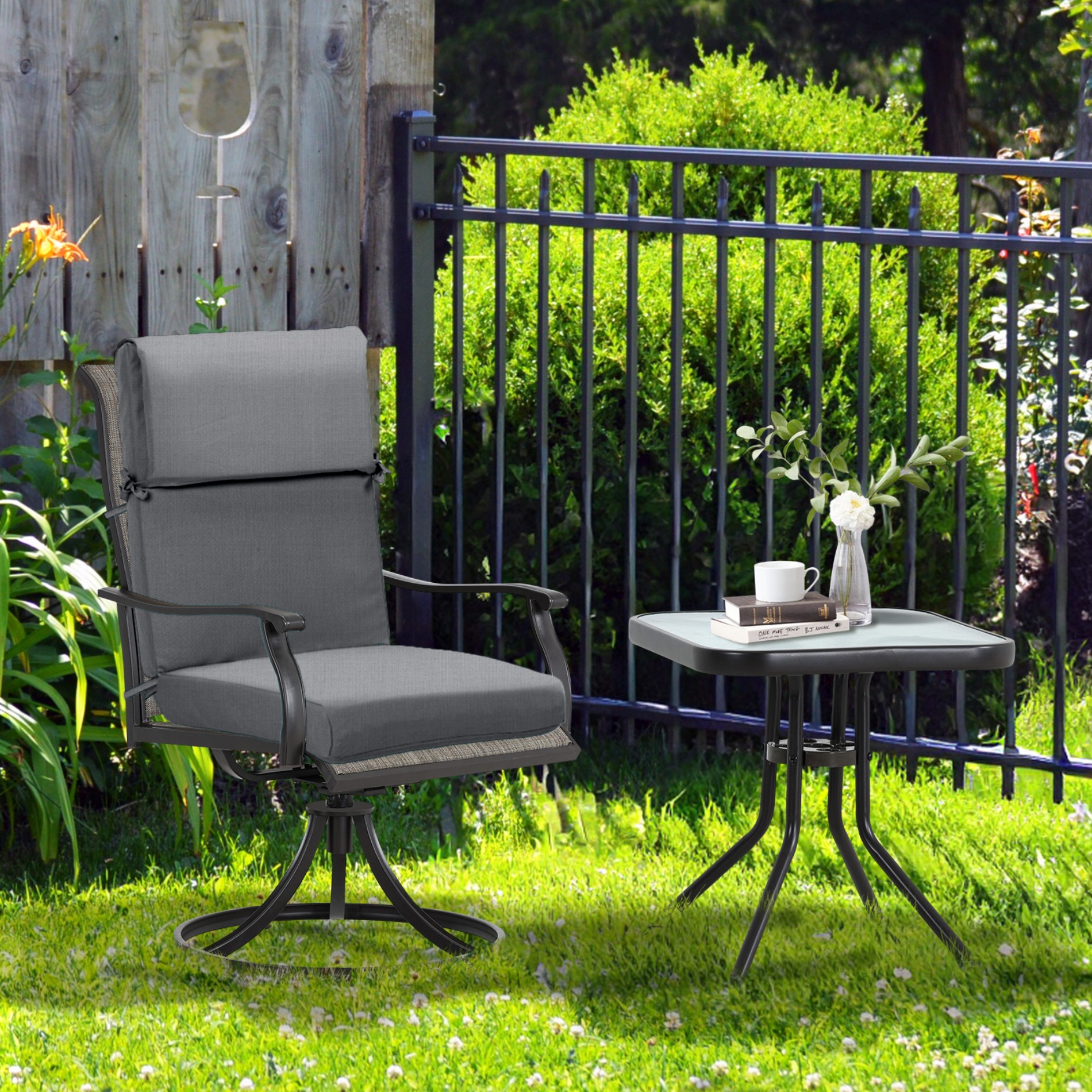 BPS 20x20x4 Inch 1 Piece Outdoor Chair Cushion, High Back Patio Seat Cushion for Dining, Charcoal