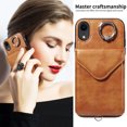 thumbnail image 4 of Allytech iPhone XR Case with Ring Holder & Shoulder Strap, Retro PU Leather Cards Slots Kickstand Detachable Lanyard Shockproof Wallet Case Cover for Apple iPhone XR - Brown, 4 of 14