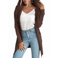thumbnail image 2 of Women Hooded Open Front Long Sleeve Lapel Rib Knitted Winter Fall Sweater Cardigan Coat with Pocket Mocha Brown S, 2 of 10