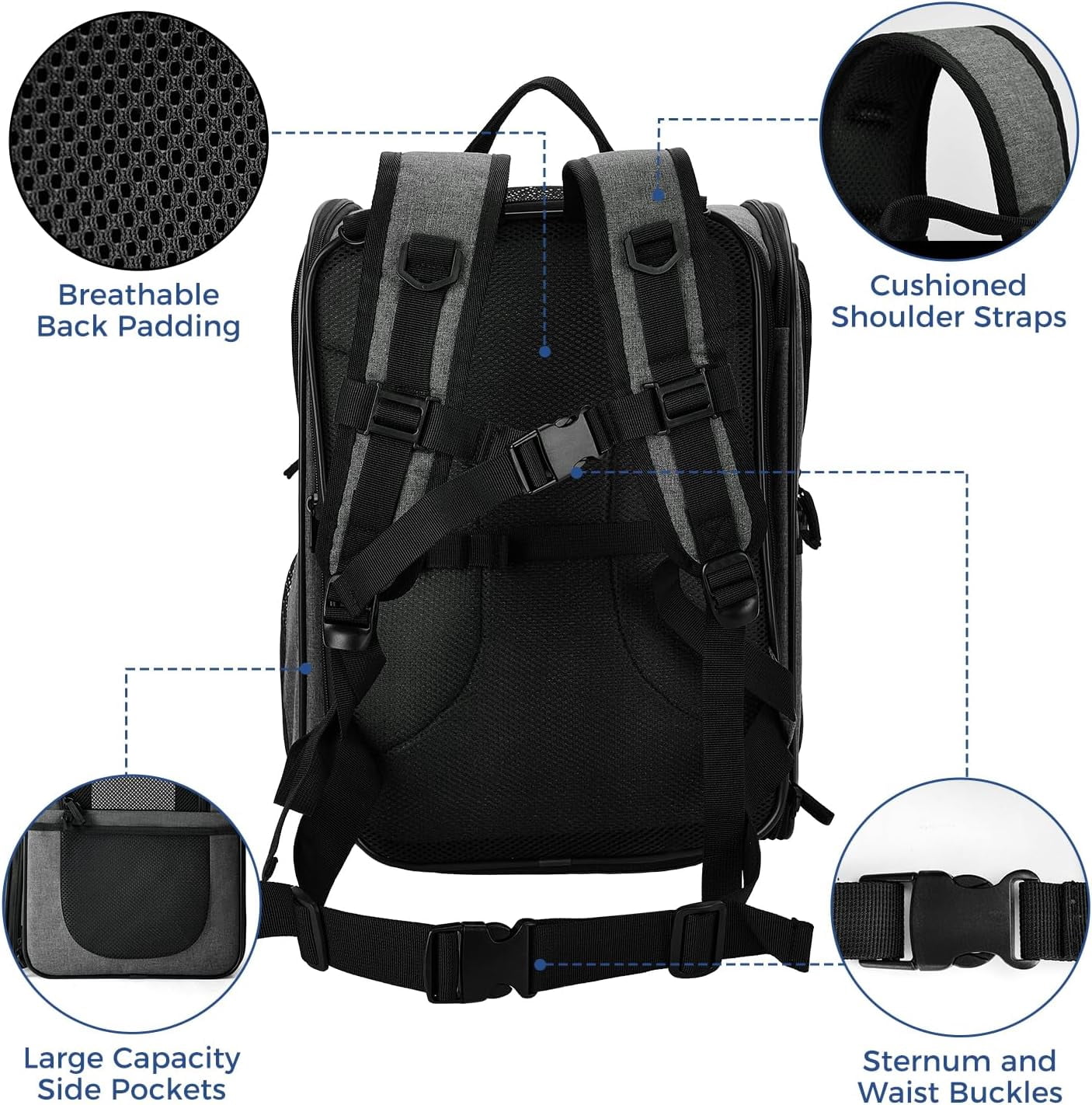 Pet Carrier Backpack for 4-18lb Cats and Dogs, Puppies, Safety Features and Cushion Back Support | for Travel, Hiking, Outdoor Use (Gray)