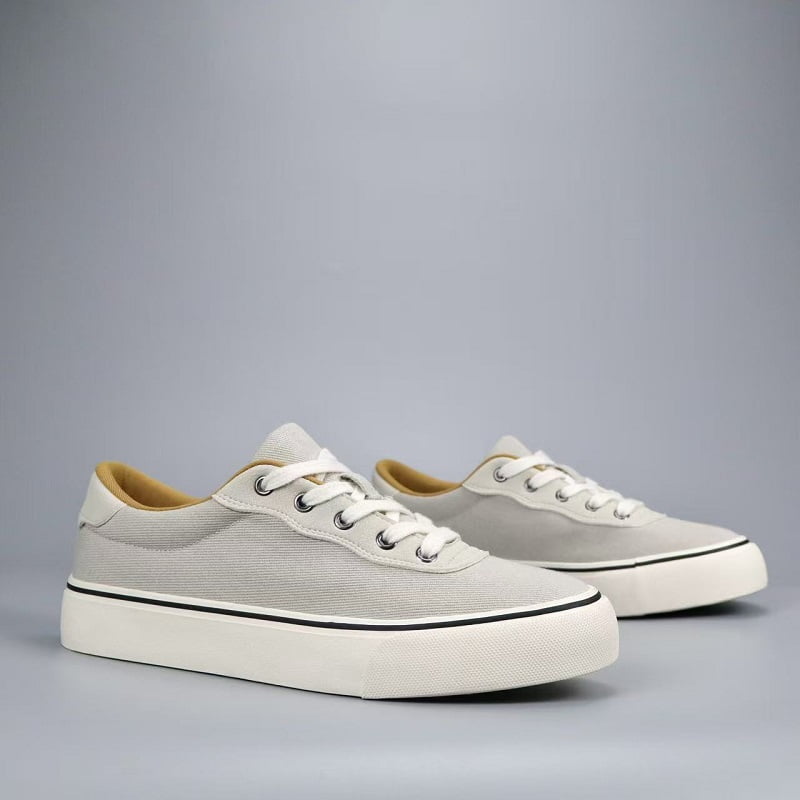 Men's Sage Green Canvas Sneakers with Mustard Accents, Classic Casual Platform Shoes