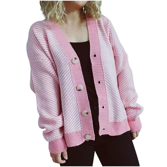 JINMGG 2024 Fall Winter Plus Size Sweaters for Women Clearance,Fashion Women Casual V-Neck Sleeve Sweater Cardigan Blouse Button Pullver Tops