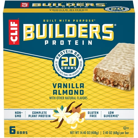 CLIF Builders Protein Bars Gluten Free 20g Protein Vanilla Almond Flavor 6 Ct 2.4 oz
