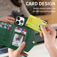 thumbnail image 3 of Crossbody Wallet Women Case for iPhone 12 Pro Max,Credit Card Pocket Zipper Pouch with Shoulder Strap, PU Leather Kickstand Back Flip Envelope Design For iPhone 12 Pro Max, Green, 3 of 13