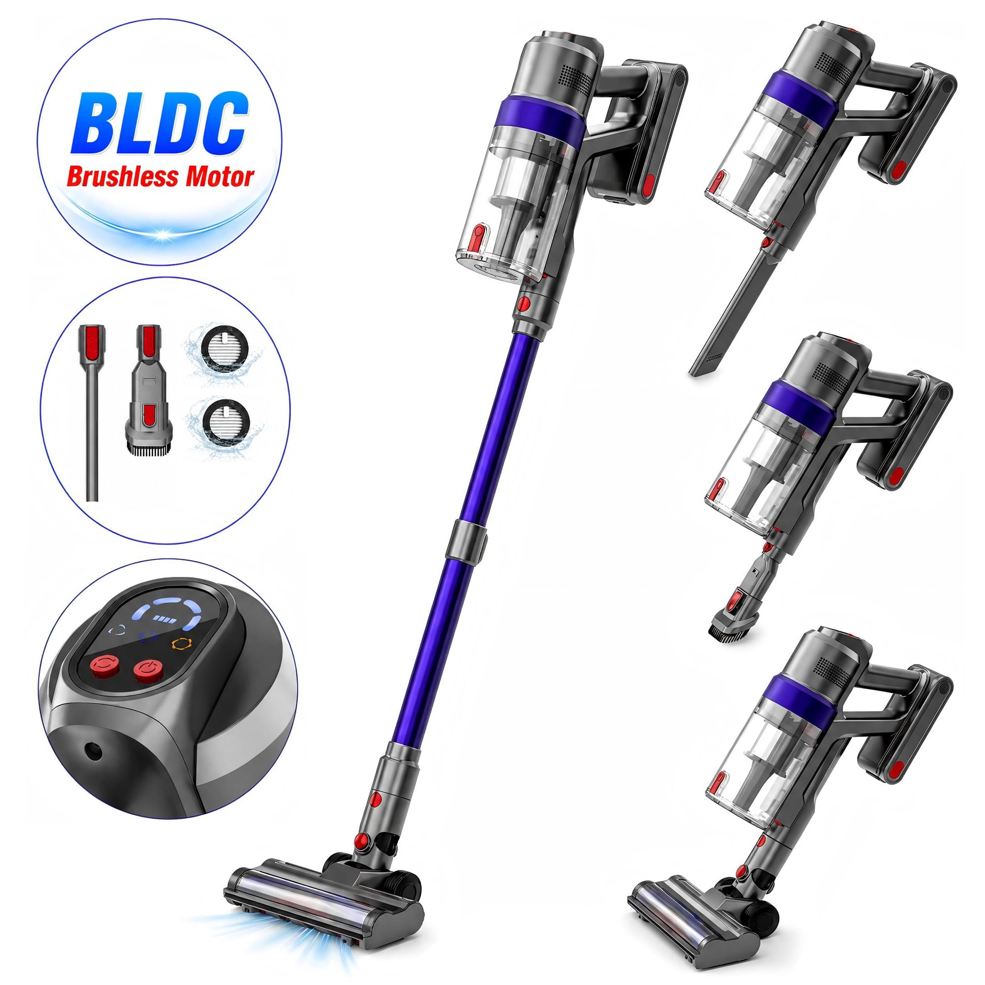 WHALLULTRA Cordless Vacuum Cleaner, Portable Stick Vacuum for Hardfloor and Carpet, Lightweight Vacuum Cleaner with LED Display & BLDC Brushless Motor