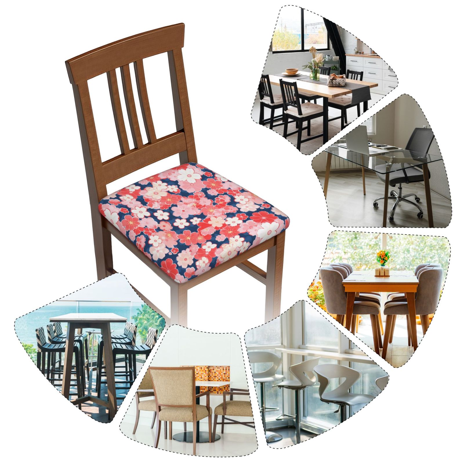 Rateoe Japanese Cherry Blossoms Pattern Square Couch Cushion Covers, Sofa Furniture Protector Slipcover with Bottom Tie rope, Soft Non-Slip Non-Wrinkle Non-Sticky-Six Piece
