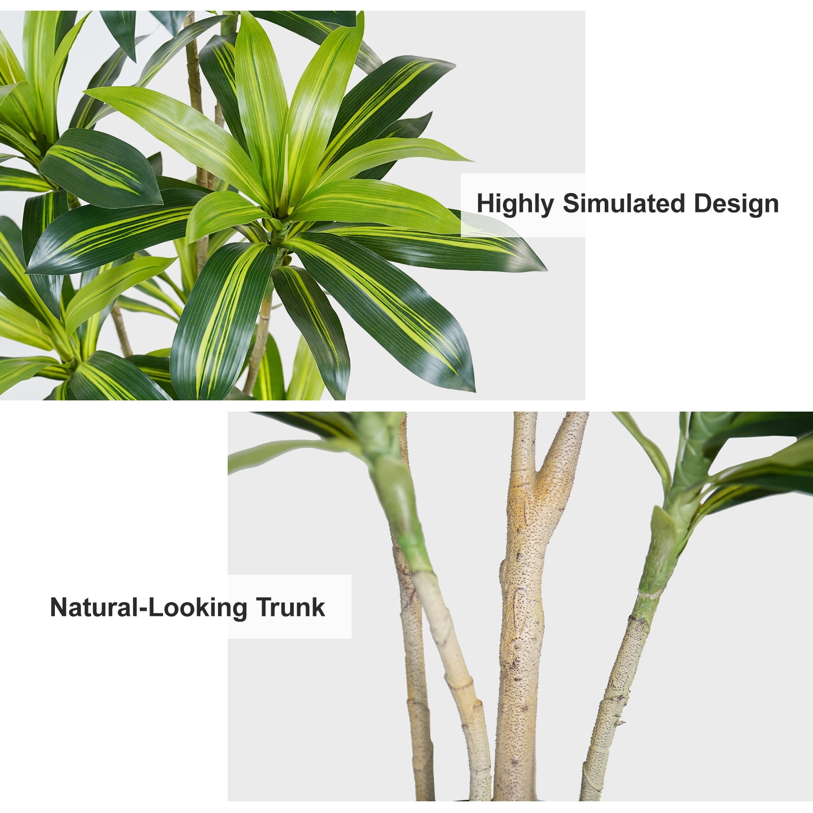Dracaena Plant Artificial Tree 5Ft Tall Fake Tropical Floor Plants Potted (Real Touch) Artificial Silk Tree Leaf Faux Trees Black Tall Planter for Home Office Living Room Indoor Outdoor Decor
