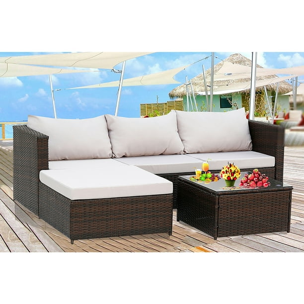 Rattan Wicker Patio Furniture 5 Piece Sofa Sets With 4 Chairs Glass Coffee Table All Weather Conversation Set Cushions For Backyard Porch Garden Lll196 Com Rattan Wicker Patio Furniture 5 Piece, Sirio Patio Furniture Cushions