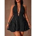 thumbnail image 5 of Plus Size Women's Polka Dot Halter Tie Sexy A-Line Mini Dress, 5 of 8