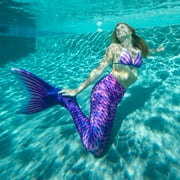 Fin Fun Mermaidens - Mermaid Swimming Tail with Monofin for Kids, Kids 8 Size, Asian Magenta, 2 Pcs