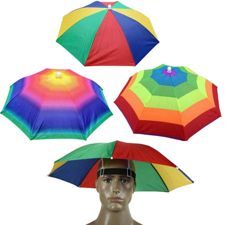 3 Pack of Rainbow Umbrella Hats - Funny Umbrella Rain Hat Novelty Rain Cap Protective Wet Sun Weather Cap Beach Umbrella Hat - Great For Sporting Events, Concerts, (Best Beach Umbrella For Baby)