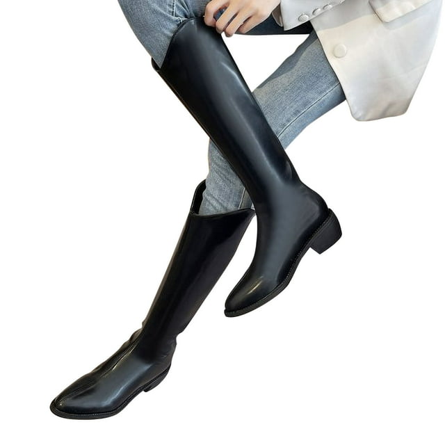 Styesk Bottes pour Femmes Bottes pour Femmes Mode Décontractée Polyvalente Fermeture Éclair Suède Style d'Automne Tendance de la Mode Bottes Empilées Plates Mi-Mollet Bottes de Travail pour Femmes