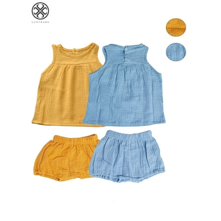 

Luxtrada Baby and Toddler Girls 2-Pack Short-Sleeve and Sleeveless Dress Sets (12-18M)