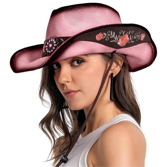 TINZ Cowboy Hats For Women Brown Hats Classic Straw Western Hats For Women Music Festival Party Travel Beach A's Visor Traveling Hats for Women Womens Adventure Hat Cowboy Hat Flat Top Mens Rain Hat