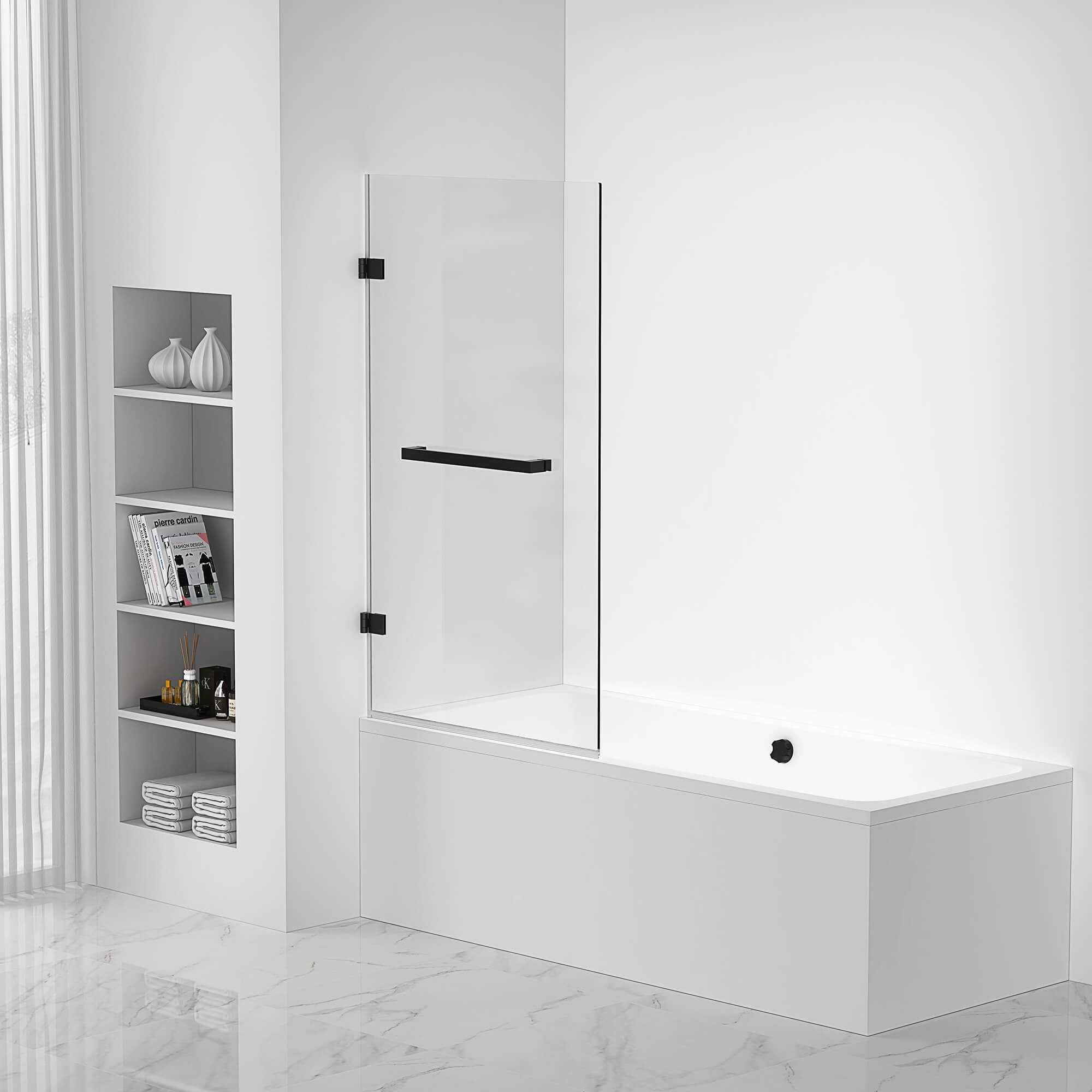 34'' W x 58'' H Black Frameless Glass Tub Door