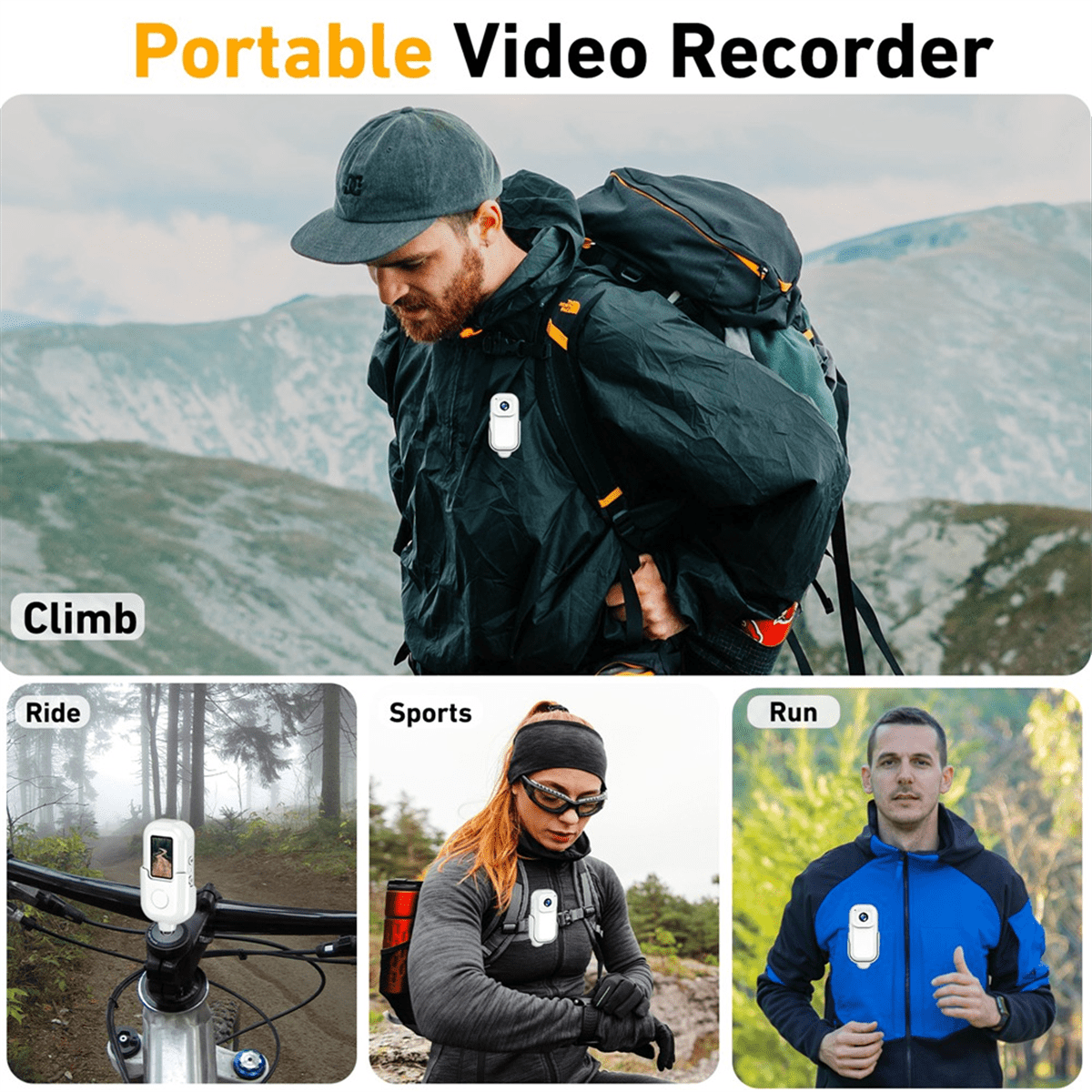 1080P Mini Wifi Camera Portable Body Camera Action Cam Sport DV with Screen Video Recording Camera Back Clip - White