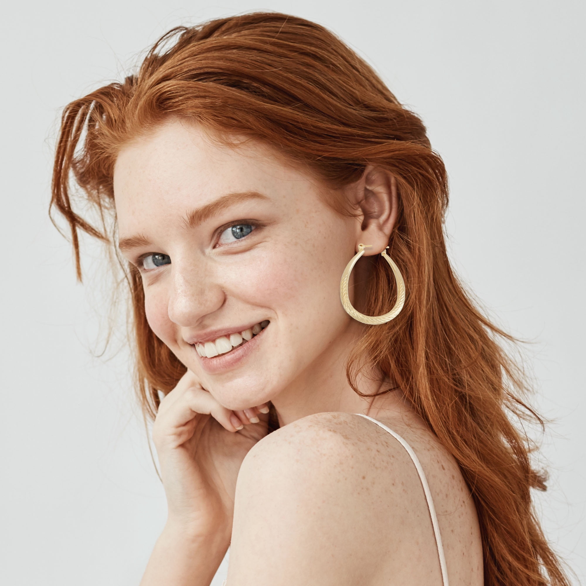 X & O Women's 14K Yellow Gold Plated 30mm X 40mm Tapered Hoop Earrings