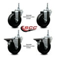 thumbnail image 2 of 4 Inch Soft Rubber 3/8 Inch Threaded Stem Caster Set 2 Brakes SCC, 2 of 2