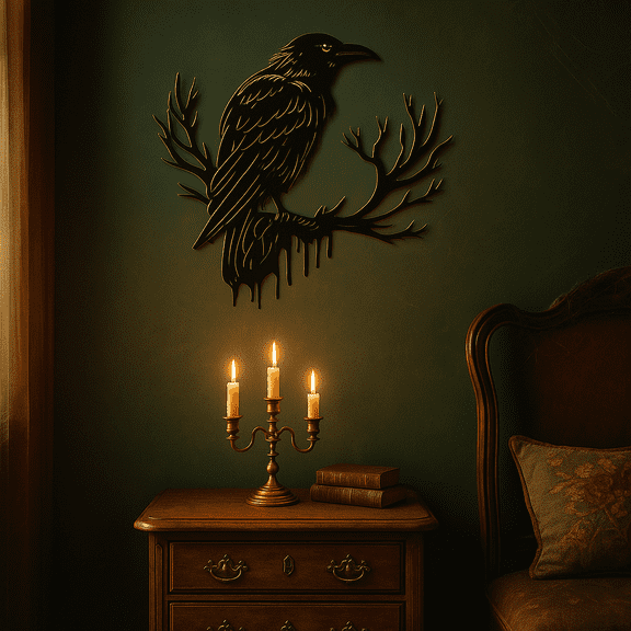 HELLOYOUNG 11.81 Inch Viking Crow & Tree Wall Sculpture – Gothic Metal Art with Feather Details Durable Wall Sculpture Unique Decor for Living Room/Bedroom