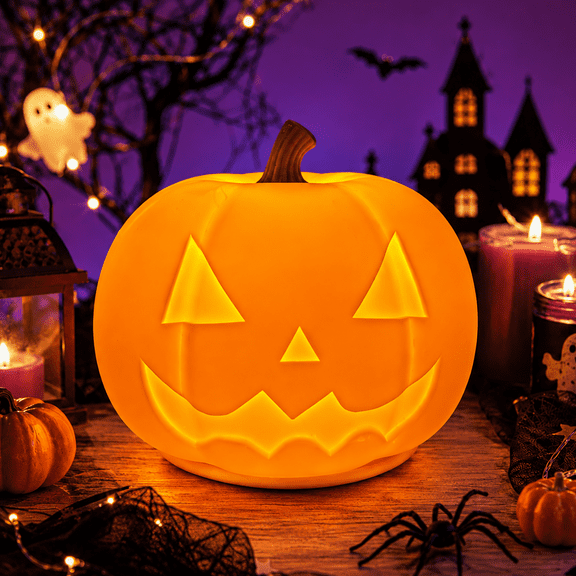 Finedea Pumpkin Night Light, Cute Silicone Halloween Pumpkin Lamp, Tap Control Squishy Bedside Nursery Lamp with 30-Min Timer, 3 Brightness Warm Light, Rechargeable LED Desk Decor for Kids Room