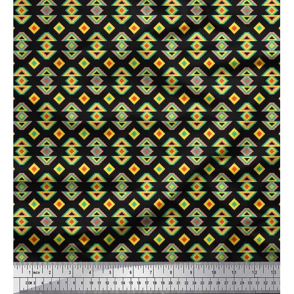 Soimoi Silk Fabric Geometric Small Printed Craft Fabric by The Yard 42 Inch Wide