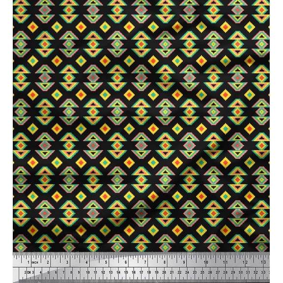 Soimoi Crepe Silk Fabric Geometric Small Printed Fabric 1 Yard 42 Inch Wide