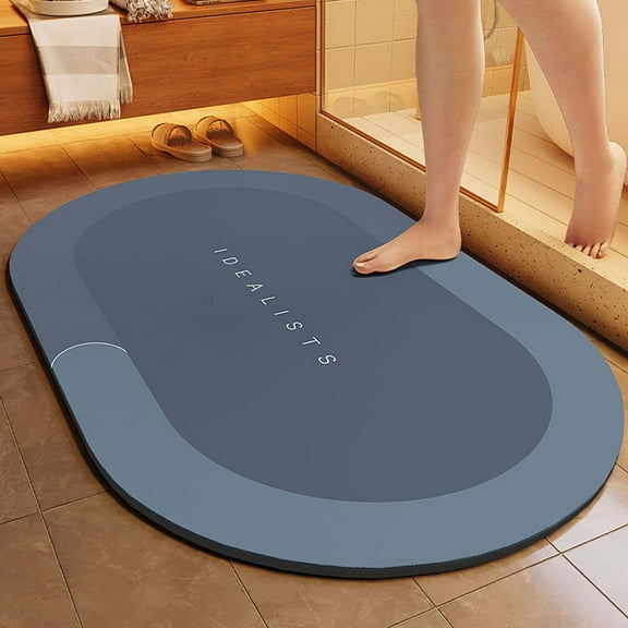 AuroraX Bathroom Rug Mat Non-Slip Backing Blue Absorbent Quick Dry Bath Rug Plush Modern Flock 15x23 Inch Round