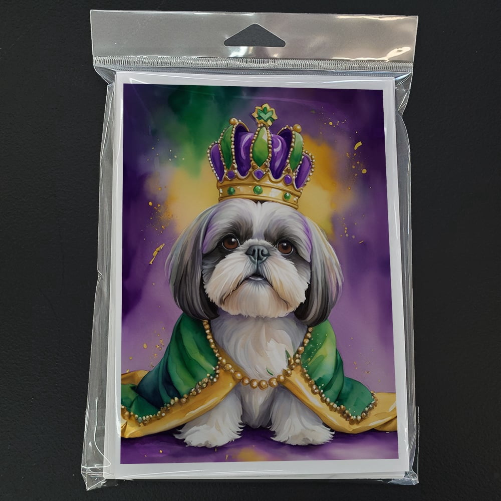 Shih Tzu King of Mardi Gras Greeting Cards Pack of 8 7 in x 5 in
