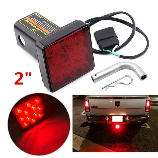2" Trailer Hitch Receiver Cover 12LED Red Brake Light Stop Lamp Tube Cover w/Pin
