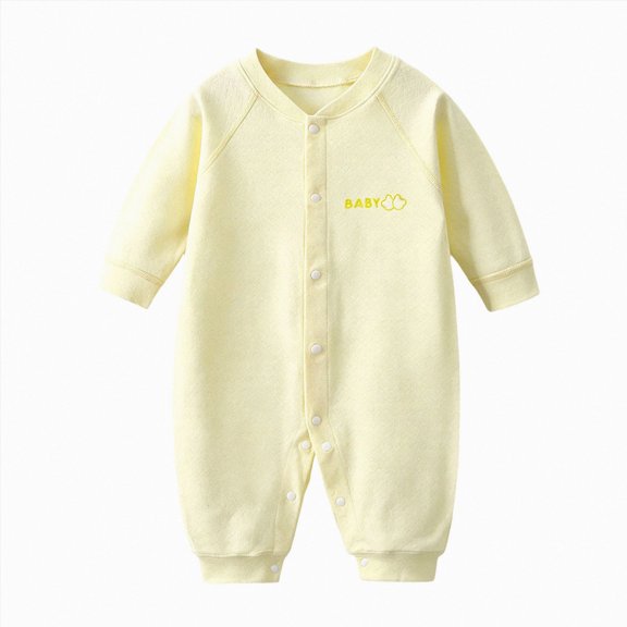 12-18 Months Newborn Baby Boy Girl Cute Romper Infant Button Letter Graphic Long Sleeve Jumpsuit Spring Fall Outfit Clothes