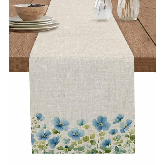 Table Runner Blue Flower Table Decoration for Kitchen Dinning Retro Linen Background Table Decoration for Indoor Outdoor Party Wedding Decor 13x90 Inch