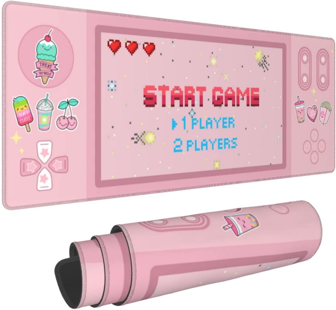 Kawaii Pink Gamer Gaming Mouse Pad XL, Large Extended Mousepad Desk Pad, Long Nonslip Rubber Mice Mats Stitched Edges Playmat for Office Home Gamer, 31.5x11.8 Inch