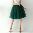 thumbnail image 5 of VUPSGEZ Women's High Waist Pleated Mesh Skirt Mid Length Large Size A Line Skirt (Green1,L), 5 of 8