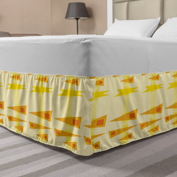 Burnt Orange Bed Skirt, Abstract Modernistic Pattern with Geometric Shapes Summer Tones, Elastic Bedskirt Dust Ruffle Wrap Around for Bedding Decor, 4 Sizes, Yellow Marigold and Cream, by Ambesonne