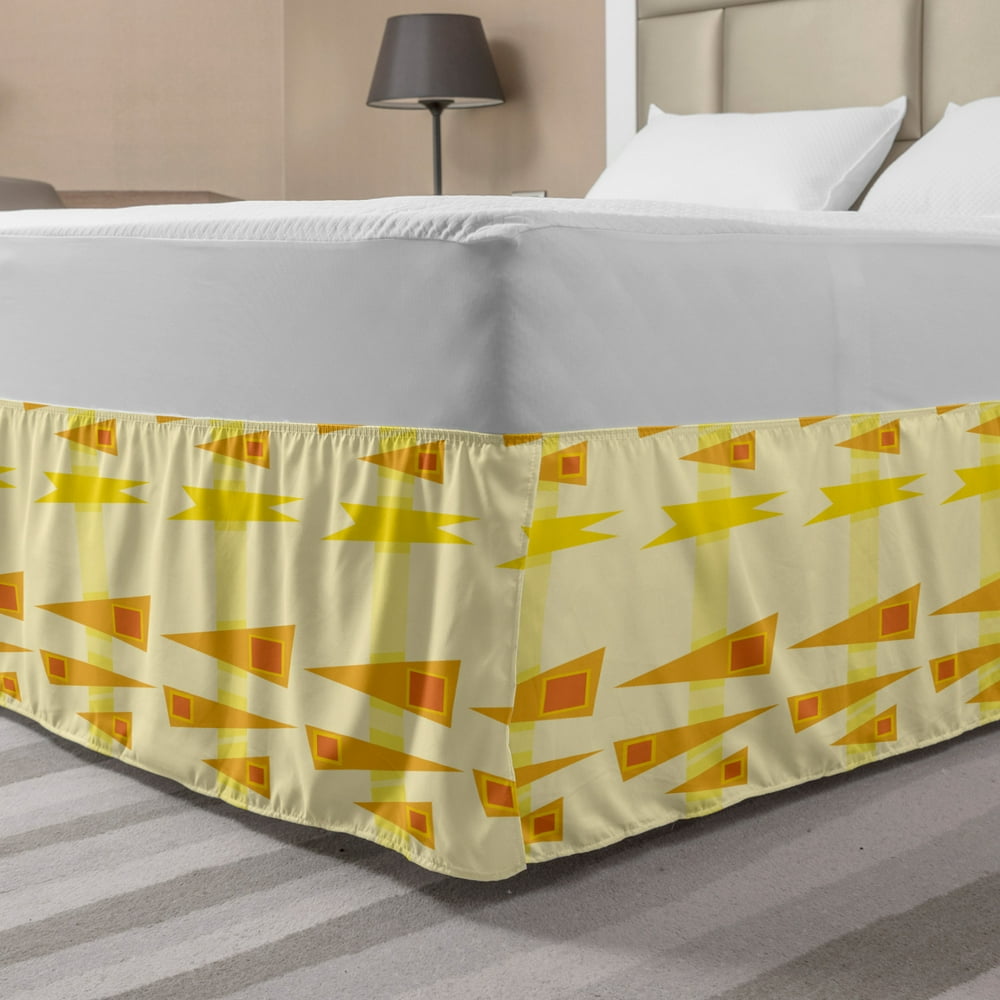 Burnt Orange Bed Skirt, Abstract Modernistic Pattern with Geometric Shapes Summer Tones, Elastic