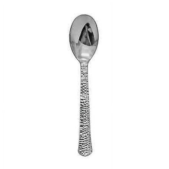 20 Ct Harmmered Cutlery Silver Metallic Plastic Tea Spoons 4" (100/Pack)