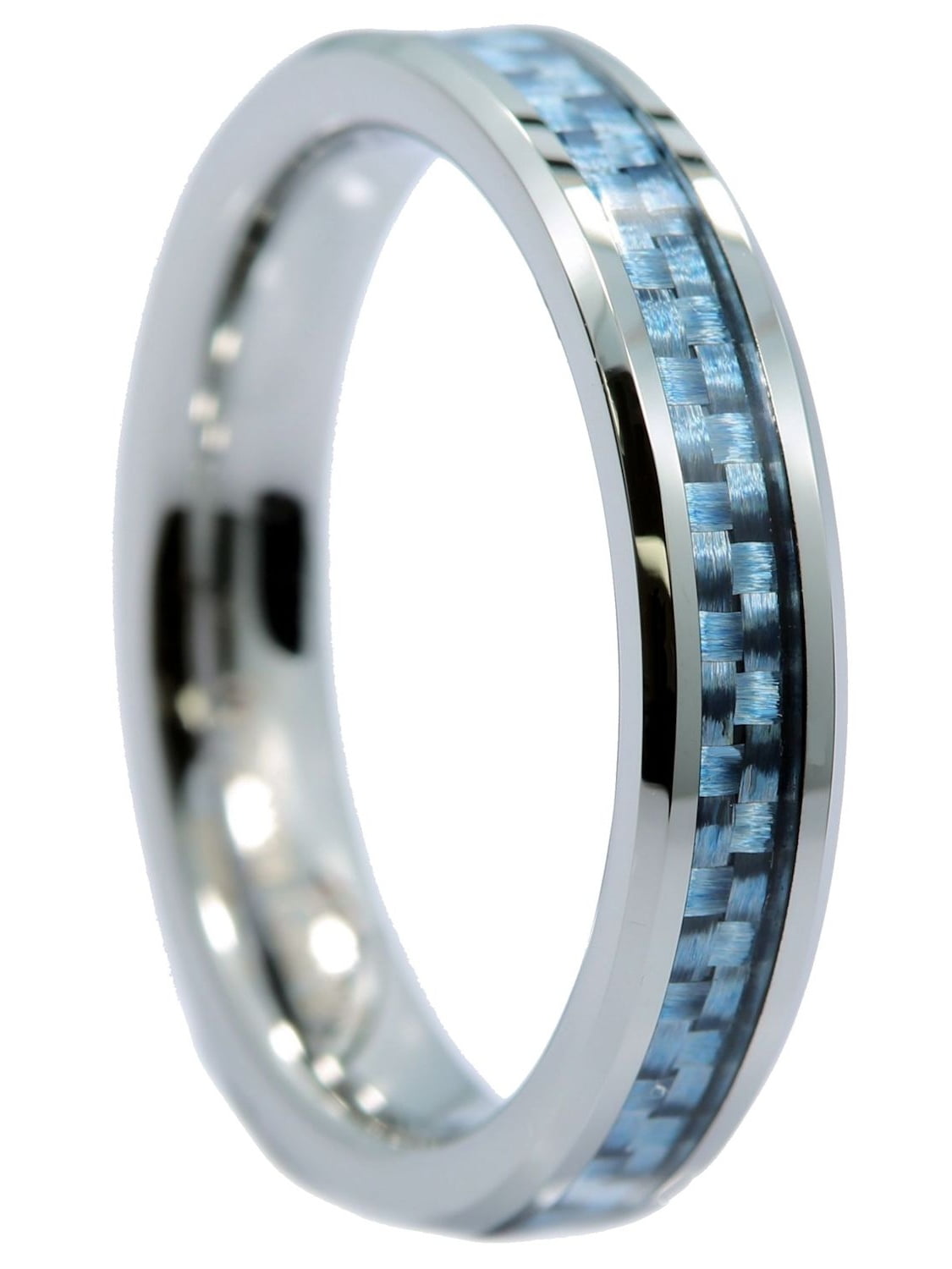 MJ Metals Jewelry 4mm Tungsten Carbide Blue Carbon Fiber Inlay Wedding Ring