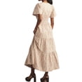 thumbnail image 3 of Niusricy Women Floral Maxi Long Dress Ladies V-Neck Flowy Dresses Smocked Waist Swing Dress Pintucked Hem Side Slant Pockets Casual Midi Dress Short Sress Streetwear for Summer Holiday Daily, 3 of 4