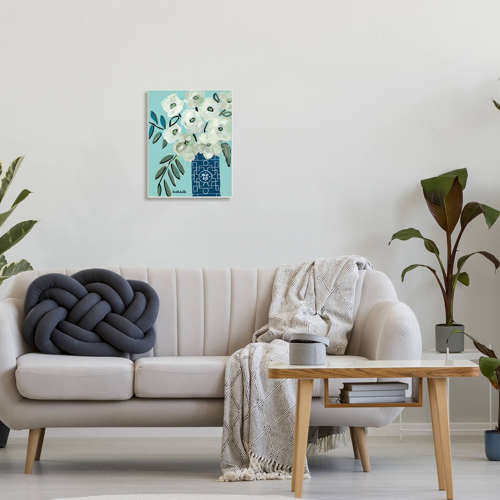 Stupell Industries Abstract Round Floral Blossoms White Poppies Geometric Vase,13 x 19, Design by Kait Roberts