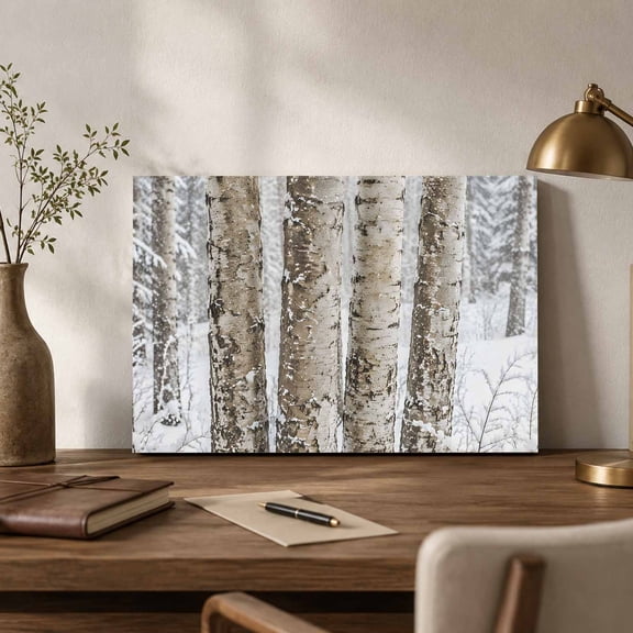 Winter Forest Canvas Wall Art, Rustic Woodland Farmhouse Snow Birch Trees Landscape Wall Art Prints Artwork Framed Canvas Ready to Hang Art Pictures for Bathroom Nightstand, Narrow Hallway 14" x 11"
