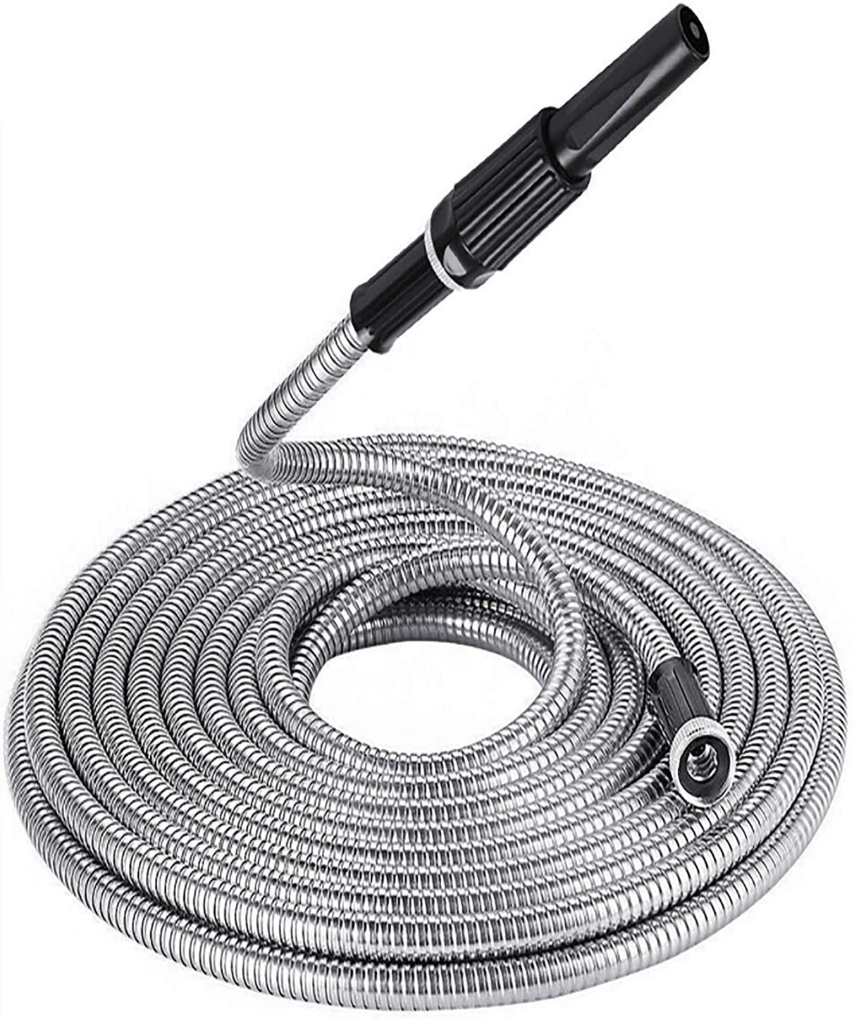 SEBLAFF Flexible Lightweight 304 Stainless Steel Garden Hose,Lightweight Metal Water Hoses with Nozzle for Portable