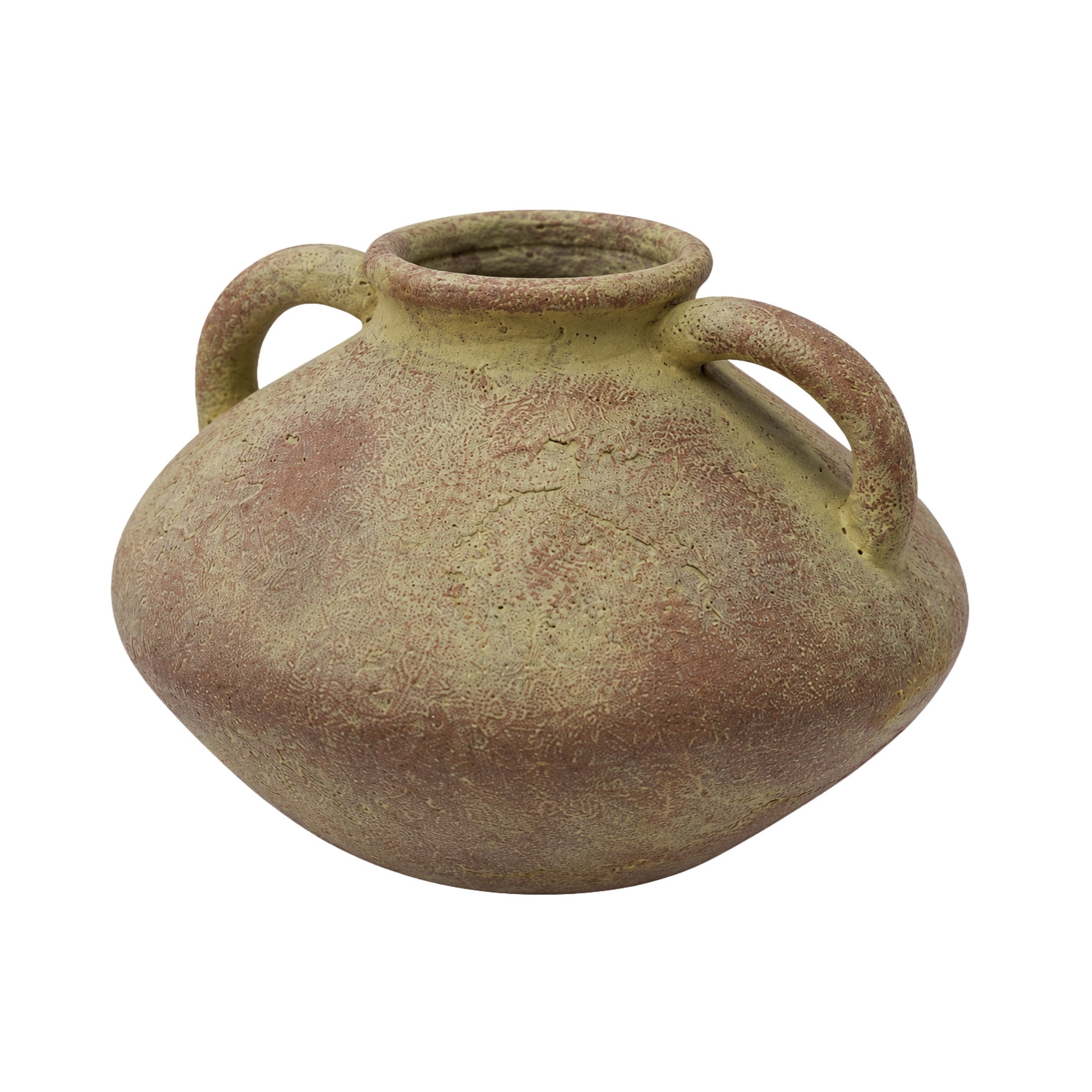 DecMode 7" Antique Style Textured Red Ceramic Vase with Handles