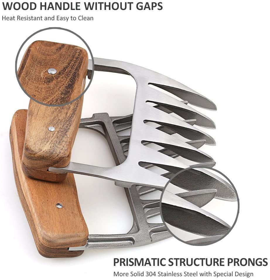 Stainless Steel Bear Claw Meat Shredder BBQ Fork Light Wood